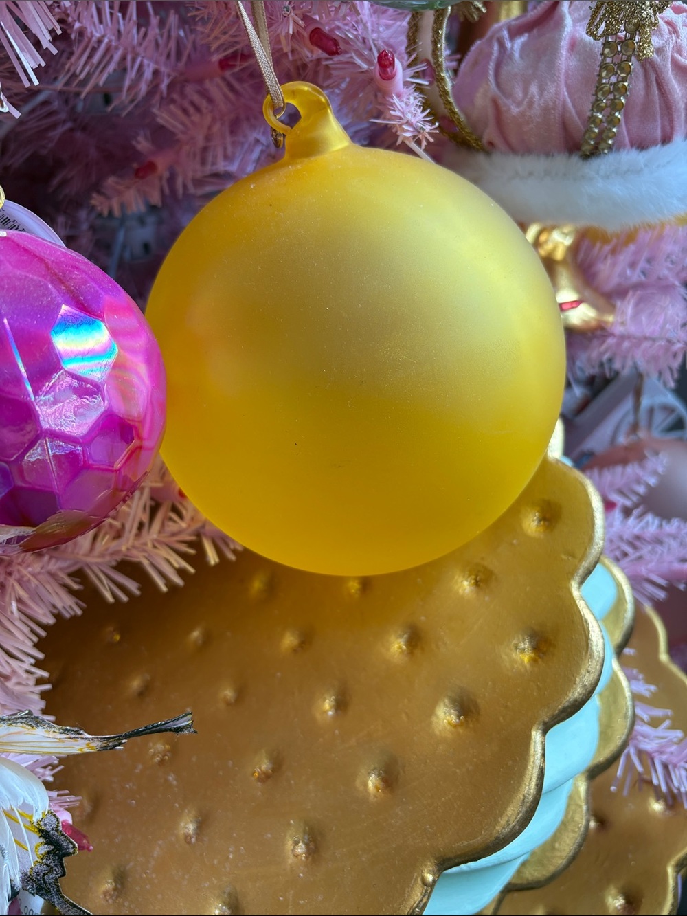 Glitterville rainbow frosted ball ornament - yellow